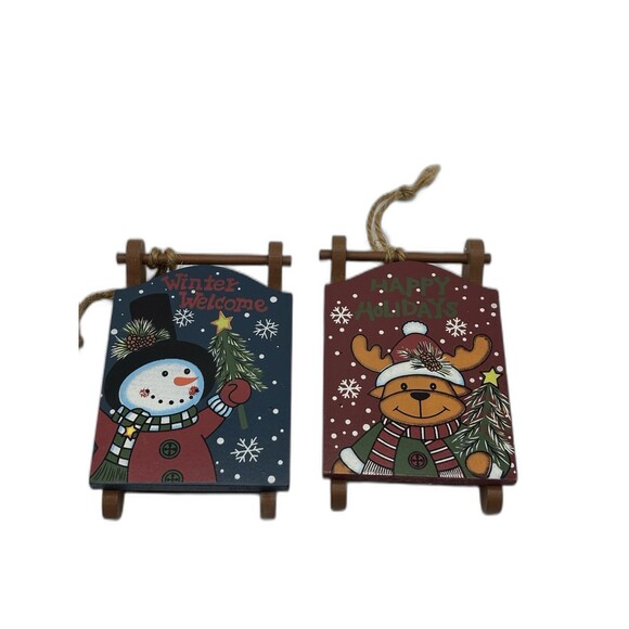 Set Of 2 Creative Design Limited Wood Sleds 2012 Christmas Ornaments 4.5" X 3" - Picture 4 of 8